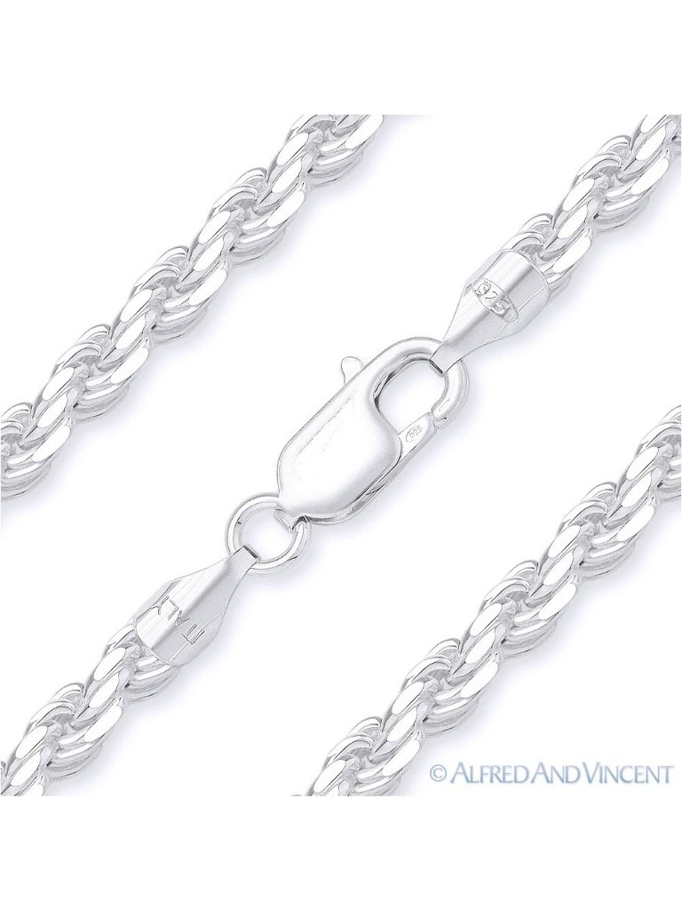 3.5mm Twist-Rope D-Cut Link Italian Chain Bracelet In .925 Sterling Silver 9"